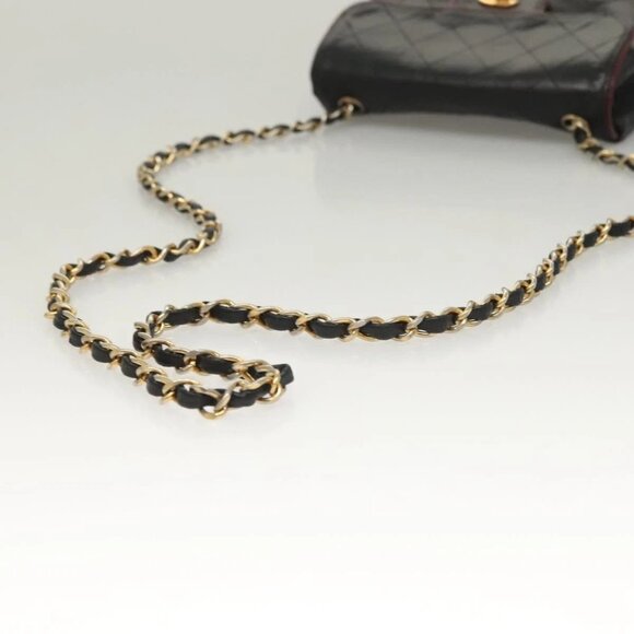 CHANEL Matelasse Chain Shoulder Bag Lamb Skin Black Gold CC Auth 133143 - Picture 8 of 16